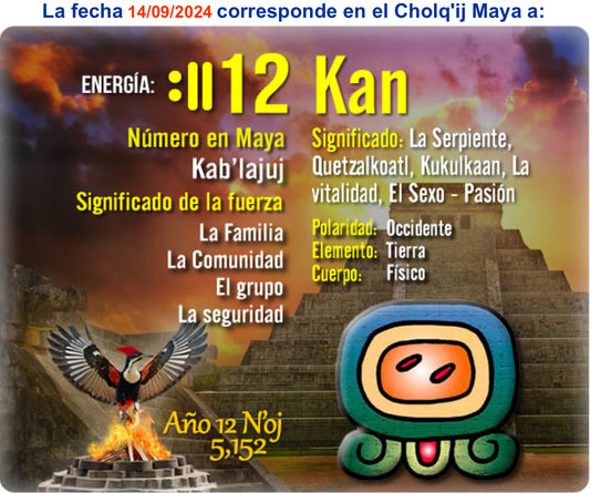 Día 14 de septiembre 2024 - Calendario Maya/Azteca - Tonalpohualli, Aztec Calendar