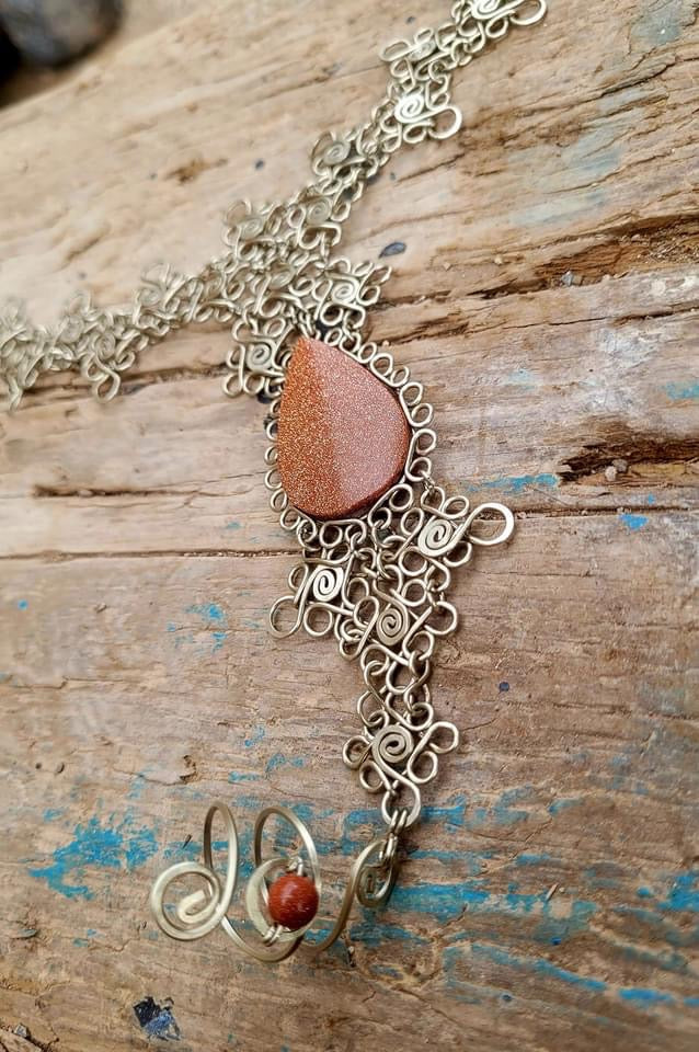 Mexican Venturine Stone and Alpaca Bracelet - 7 Inch