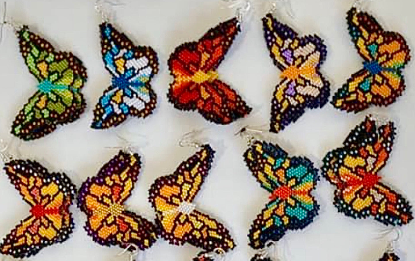 Handcrafted Huichol Art Butterfly Earrings - Mexican Jewelry