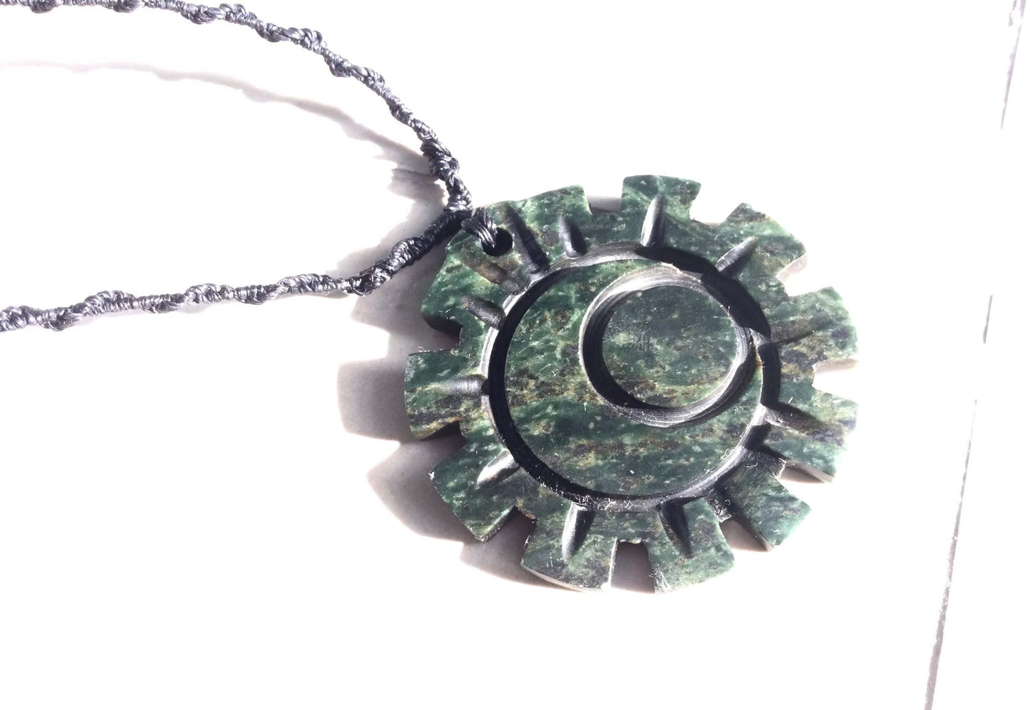Moon Sun Symbol Guatemalan jade serpentine stone necklace - Mexican Precolombian jewelry