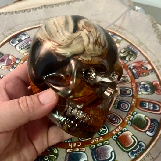 Handcrafted Resin Skull with Wood and Integrated Light - Unique Decoration