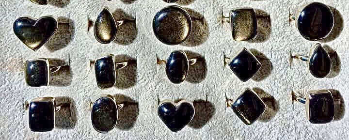 Golden Obsidian Ring Drop with alpaca metal - adjustable - Mexican artisanal jewelry