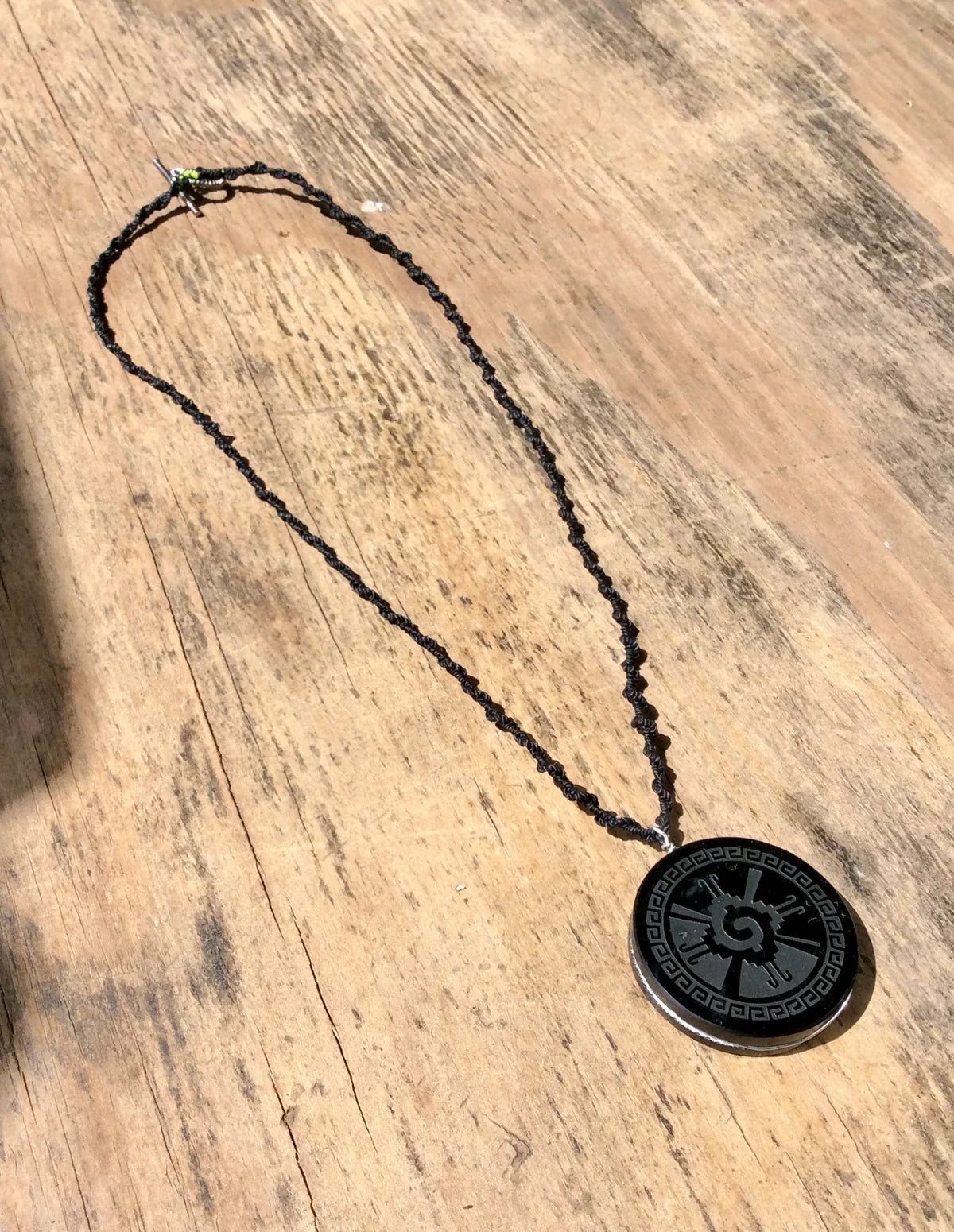 Hunab Ku Pendant | Hand-Carved Black Obsidian | Quincunx Toltec Symbol | Macramé Necklace | Mexican Jewelry