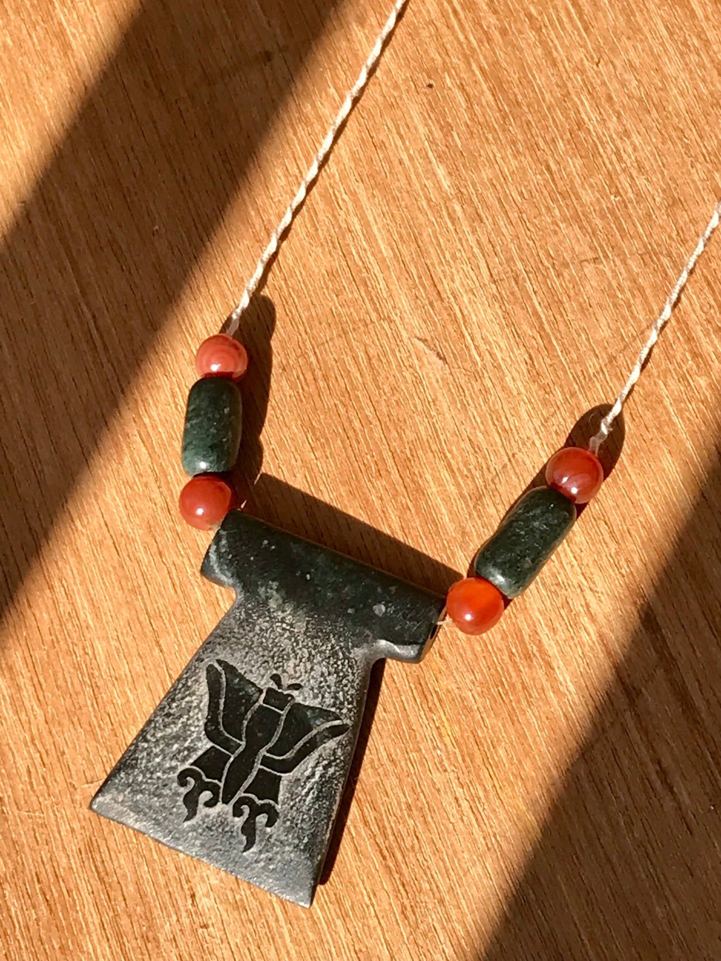 Butterfly Pendant carved like Ancient guatemalan jade - Mayan Jewelry, Mexican Necklace Nature - aztec Monarch butterfly symbol