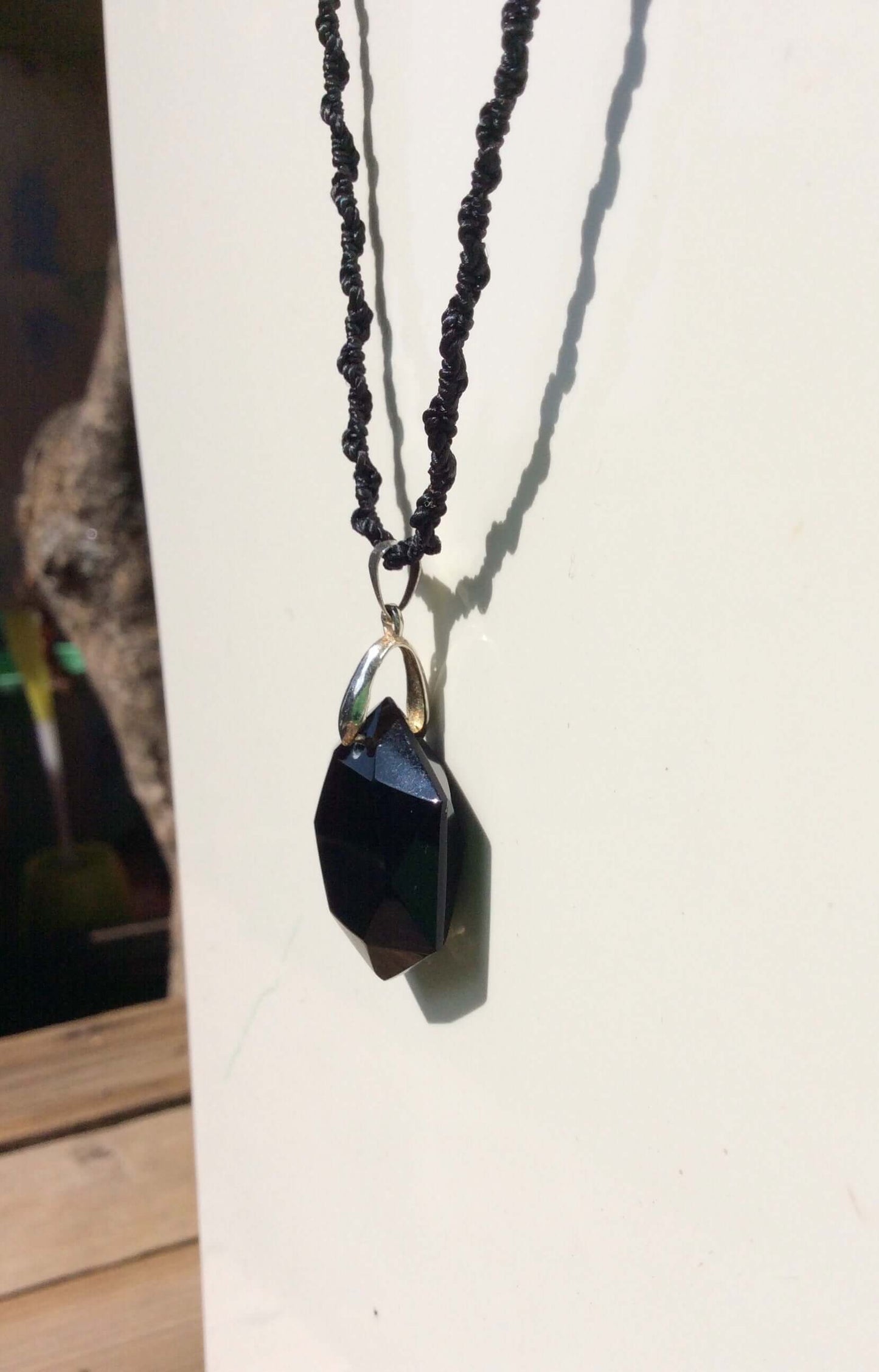 Mexican Black Obsidian pendant Hexagonal gemstone - POWERFUL volcanic Crystal protection & révélation
