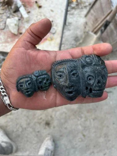 Life Death Mask Pendant Necklace | Guatemalan Jade Style Serpentine Stone | 4cm | Pre-Columbian Mexican Jewelry