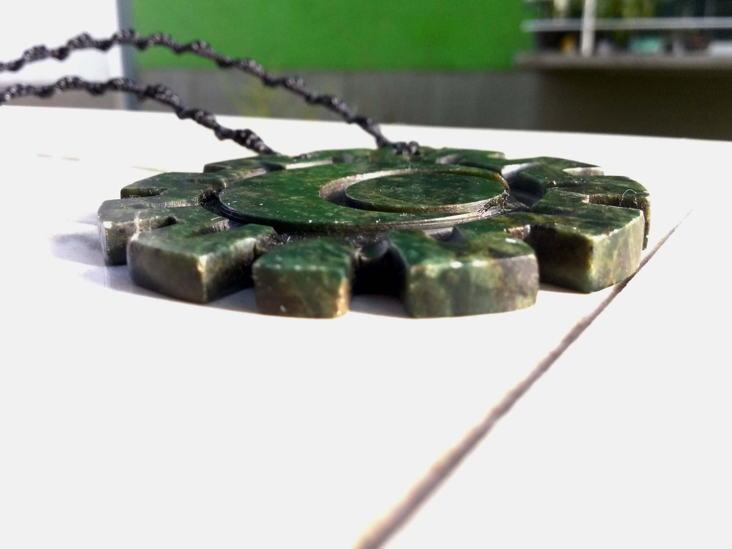 Moon Sun Symbol Guatemalan jade serpentine stone necklace - Mexican Precolombian jewelry