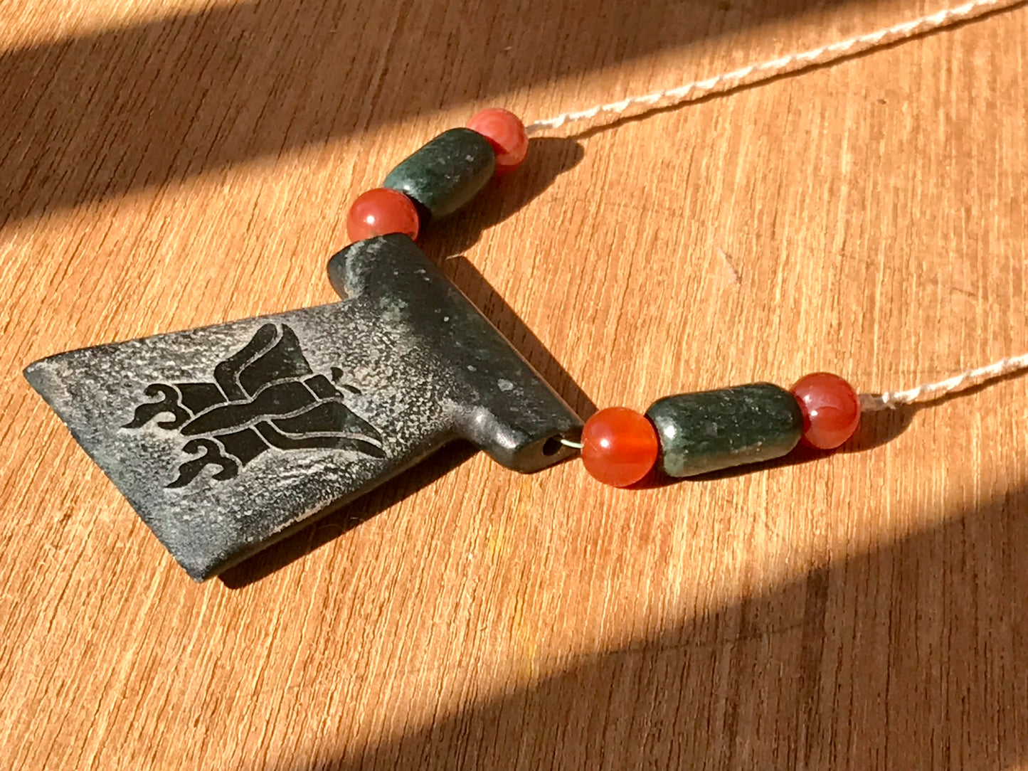 Butterfly Pendant carved like Ancient guatemalan jade - Mayan Jewelry, Mexican Necklace Nature - aztec Monarch butterfly symbol