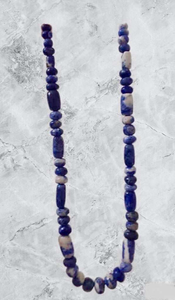 Sodalite hand-carved beads necklace genuine stone