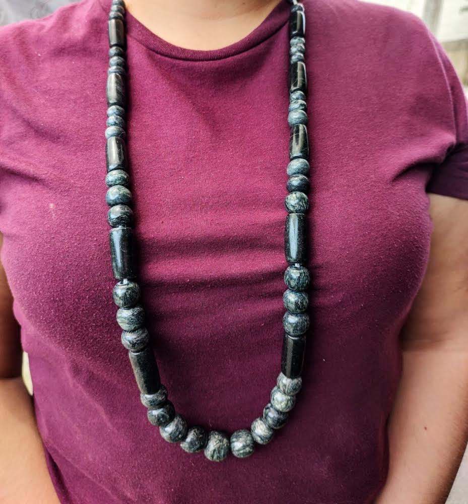 Guatemalan Jade Jadeite beads necklace, artisanal handmade carved, Mayan precolombian Mexican style jewelry