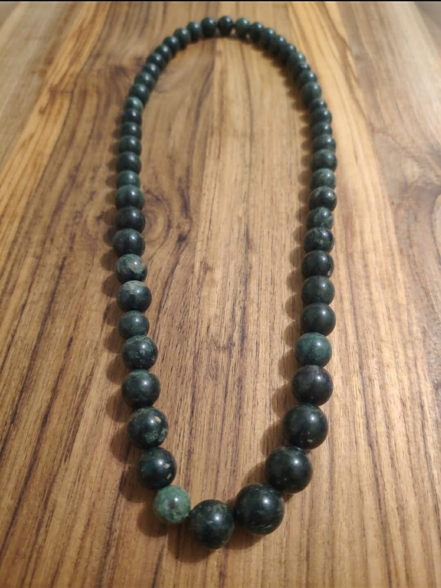 Guatemalan Jade Style Serpentine Stone Round Bead Necklace | 15mm | Mayan Pre-Columbian Jewelry