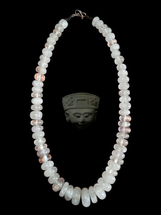 Crystal Quartz crescent beads necklace - artisanal craftsmanship- mayan precolombian style