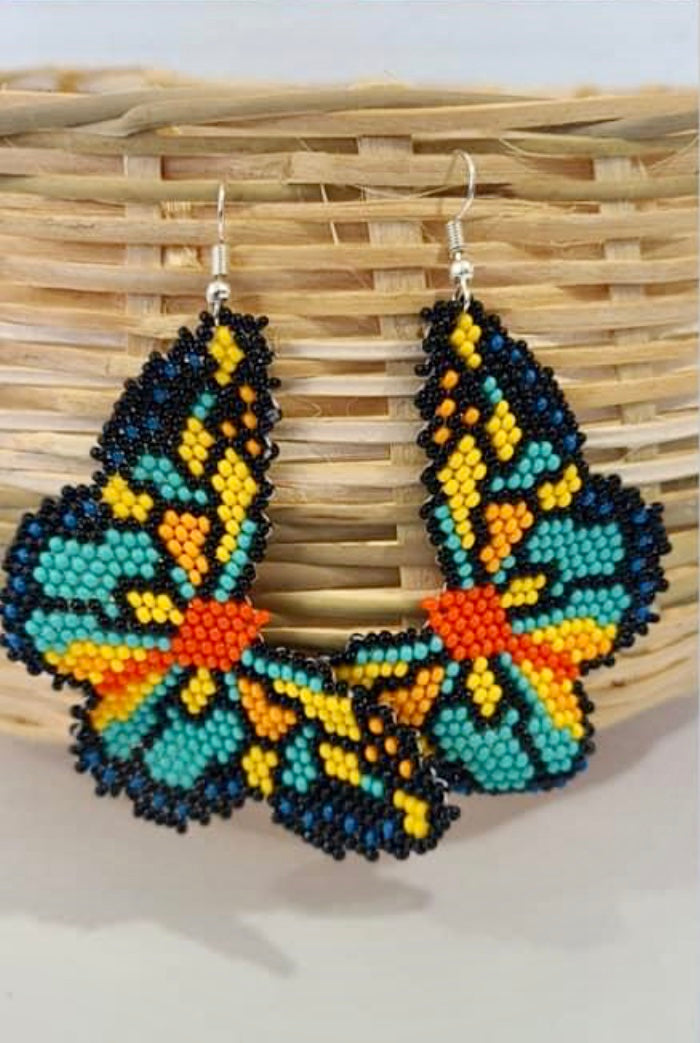 Handcrafted Huichol Art Butterfly Earrings - Mexican Jewelry