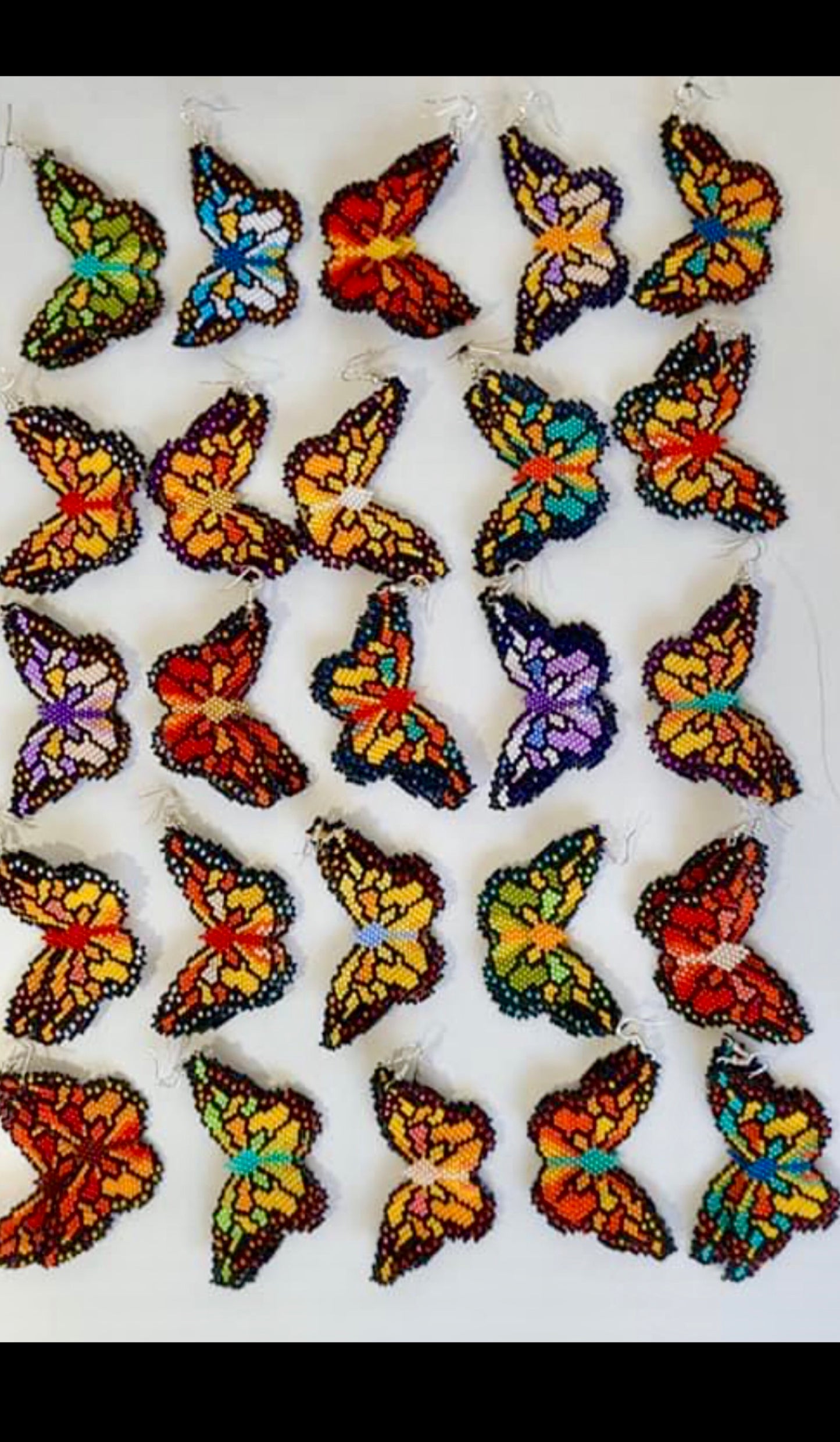 Handcrafted Huichol Art Butterfly Earrings - Mexican Jewelry