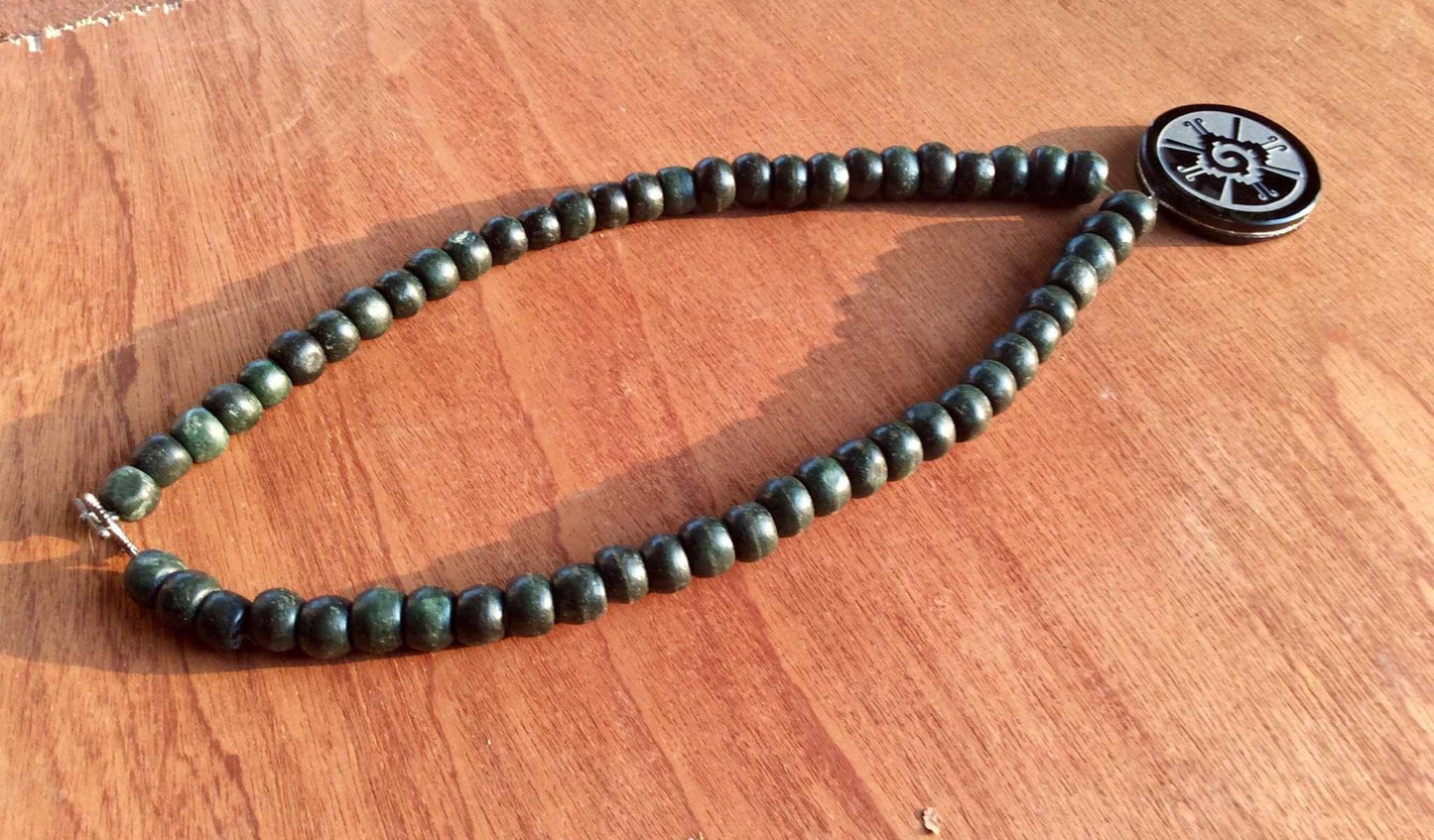 hunab ku obsidian pendant necklace - mayan jade beads jewelry