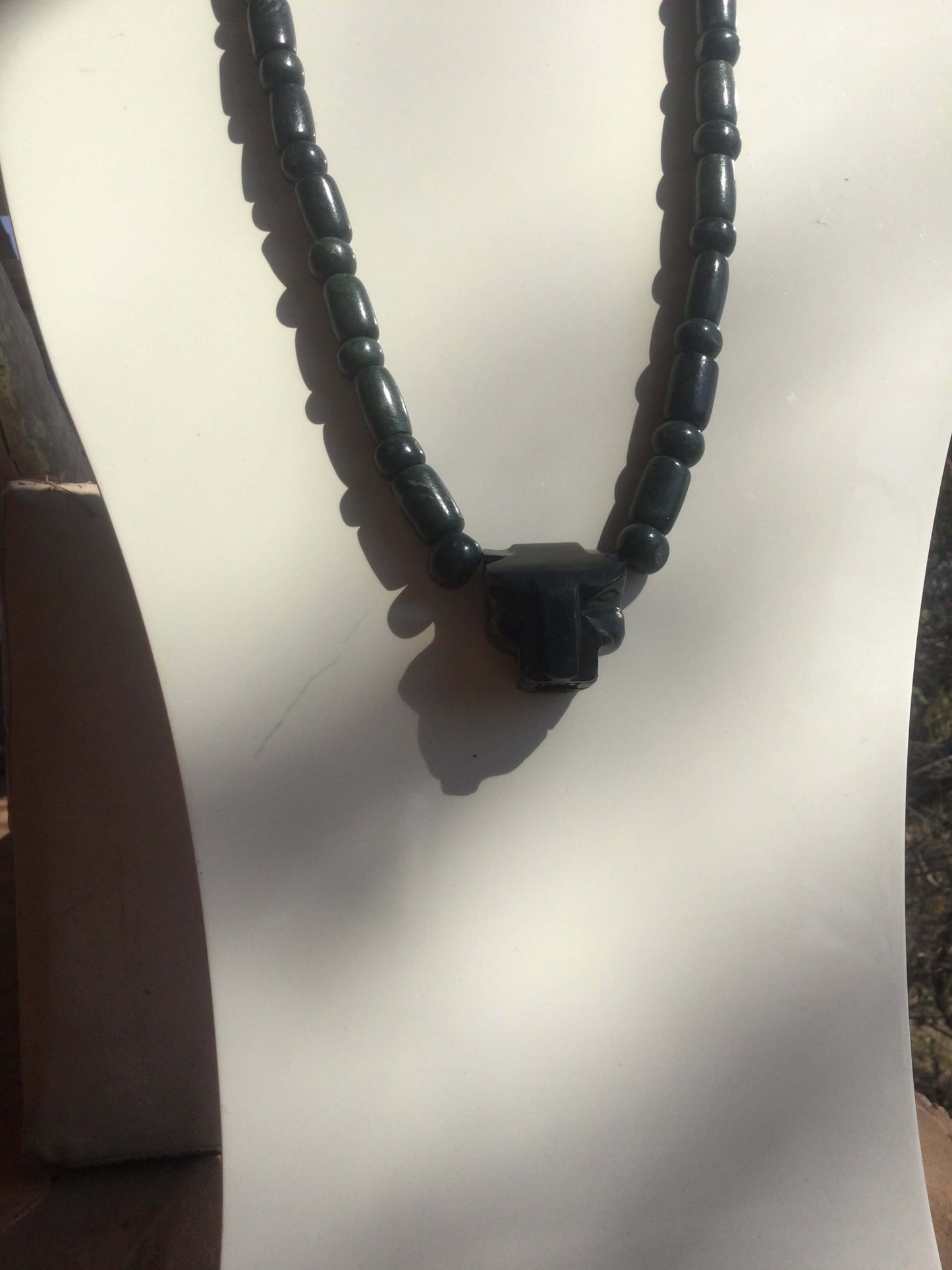 Jaguar Pendant Guatemalan jade beads necklace style, serpentine stone - Mayan Jewelry, Mexican Culture