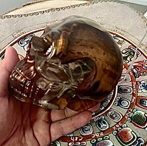 Handcrafted Resin Skull with Wood and Integrated Light - Unique Decoration