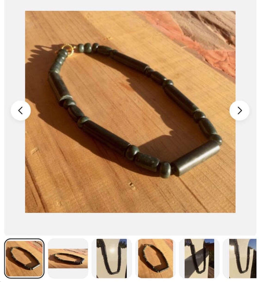 Dark Green Guatemalan jade beads style necklace, serpentine stone  - long tubes - Authentic Mayan necklace - Precolombian style- Mexican jewelry