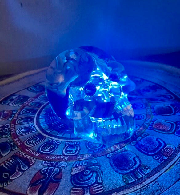Handcrafted Resin Skull with Wood and Integrated Light - Unique Decoration