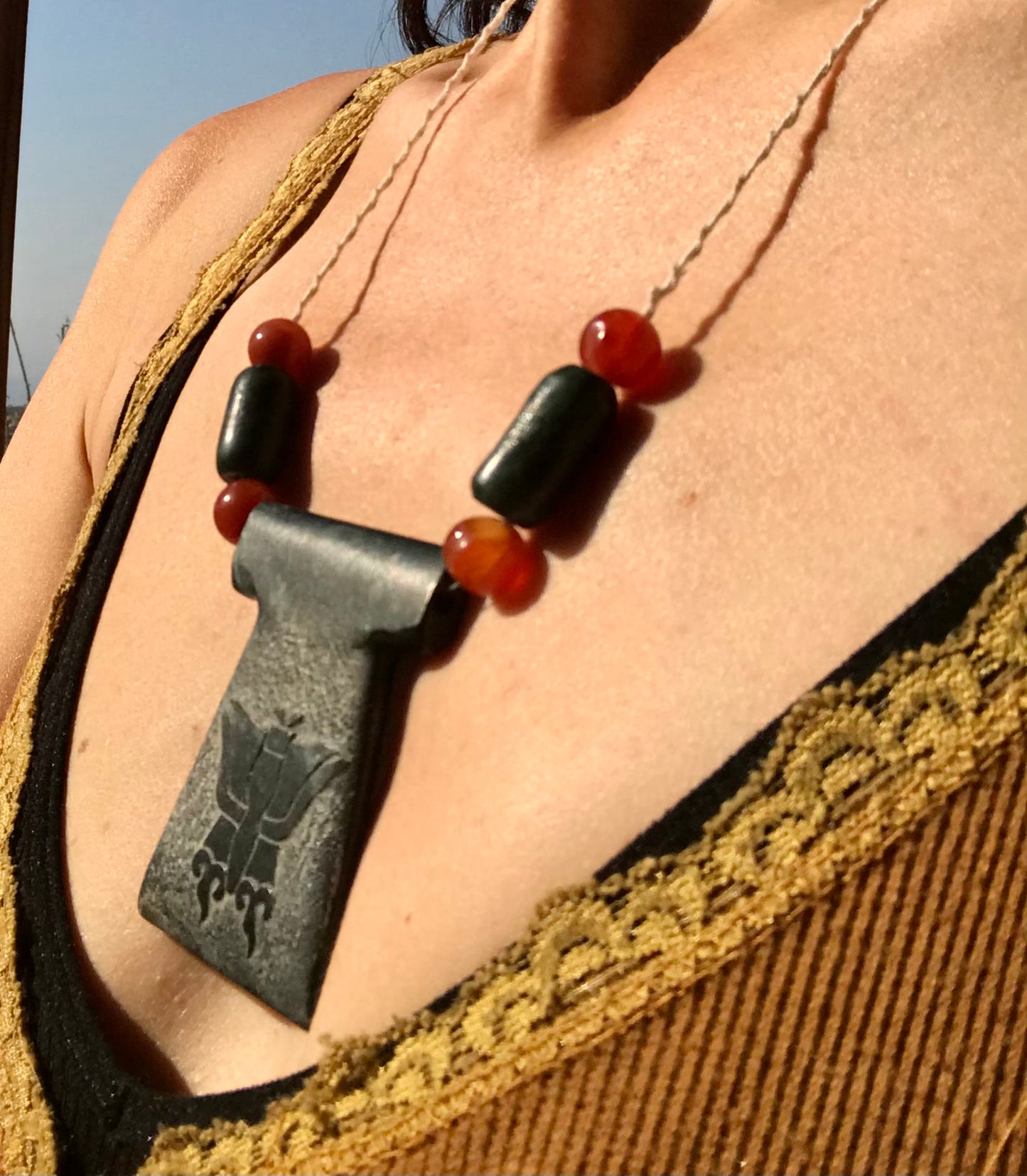 Butterfly Pendant carved like Ancient guatemalan jade - Mayan Jewelry, Mexican Necklace Nature - aztec Monarch butterfly symbol