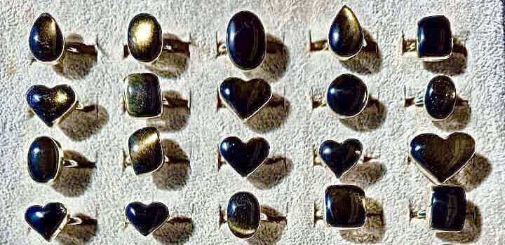 Golden Obsidian Ring Drop with alpaca metal - adjustable - Mexican artisanal jewelry