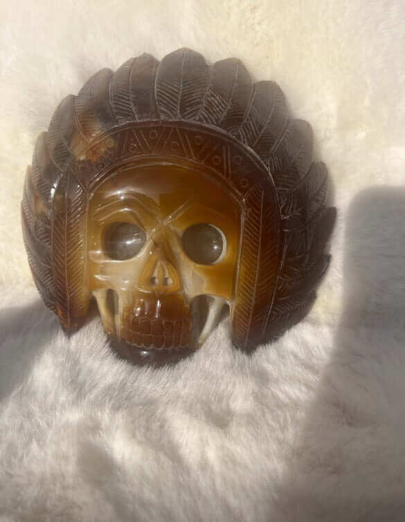 Indian Skull Agate stone carved - Symbol of Knowledge - Unique decoration - Meditation - Collection - 6” (15cm)