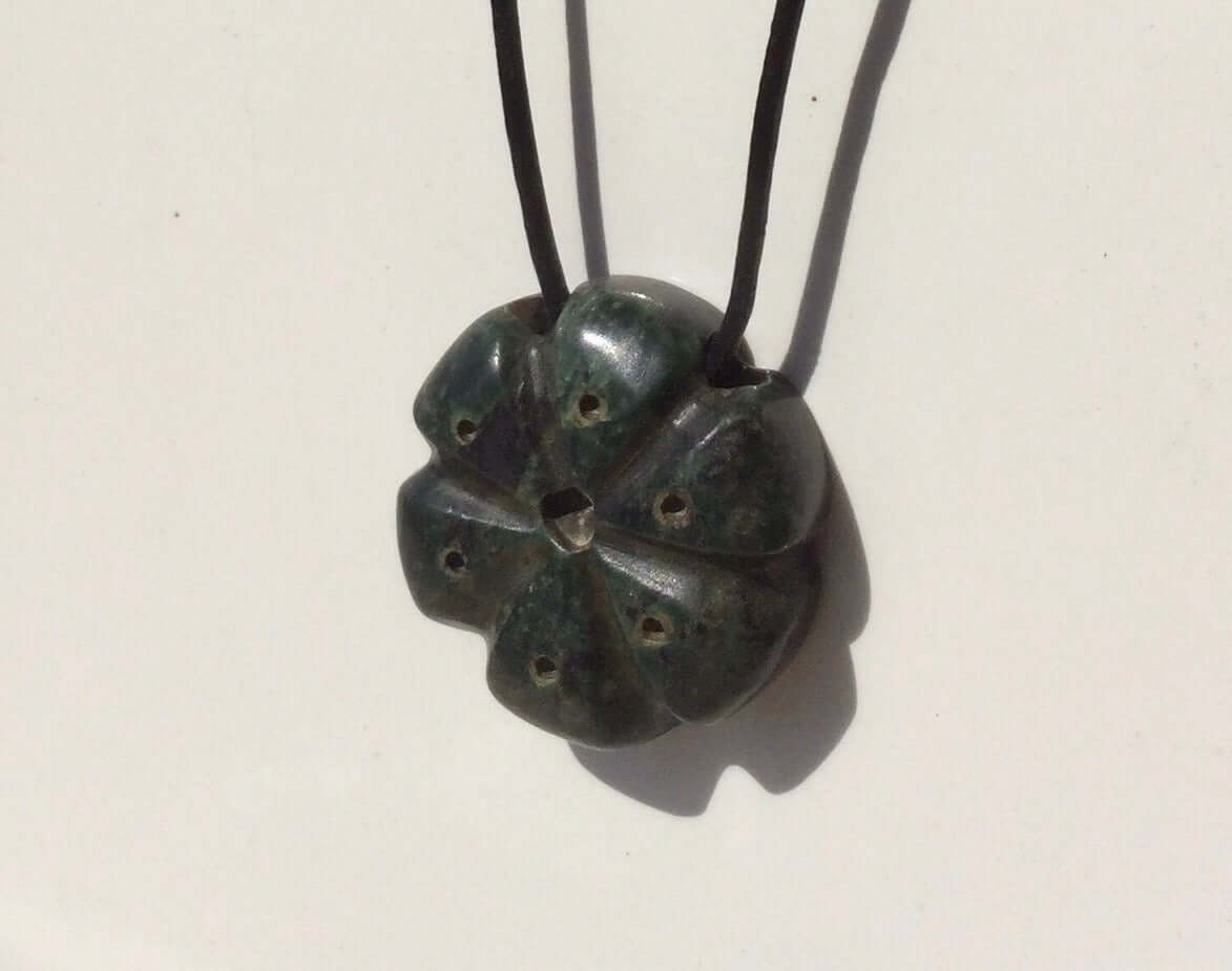 Peyote Pendant carved- Guatemalan jade style serpentine stone - Hikuri sacred Mexican cactus crafted