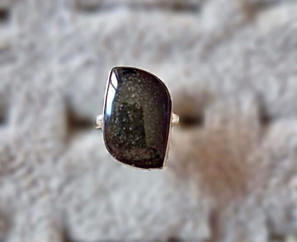 Golden Obsidian Ring with alpaca metal - adjustable - Mexican artisanal jewelry