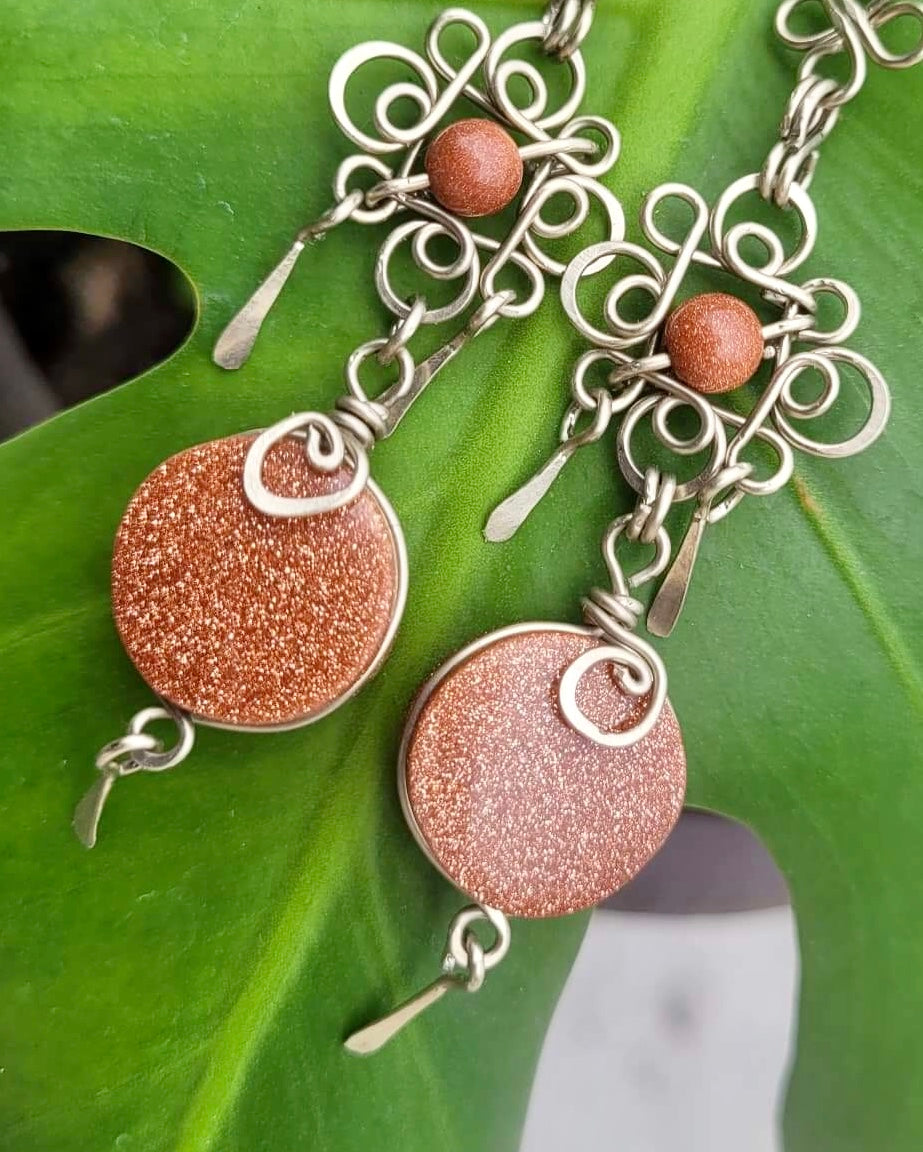 Marron Aventurine stone & Filigree Earrings - Handcrafted with Love
