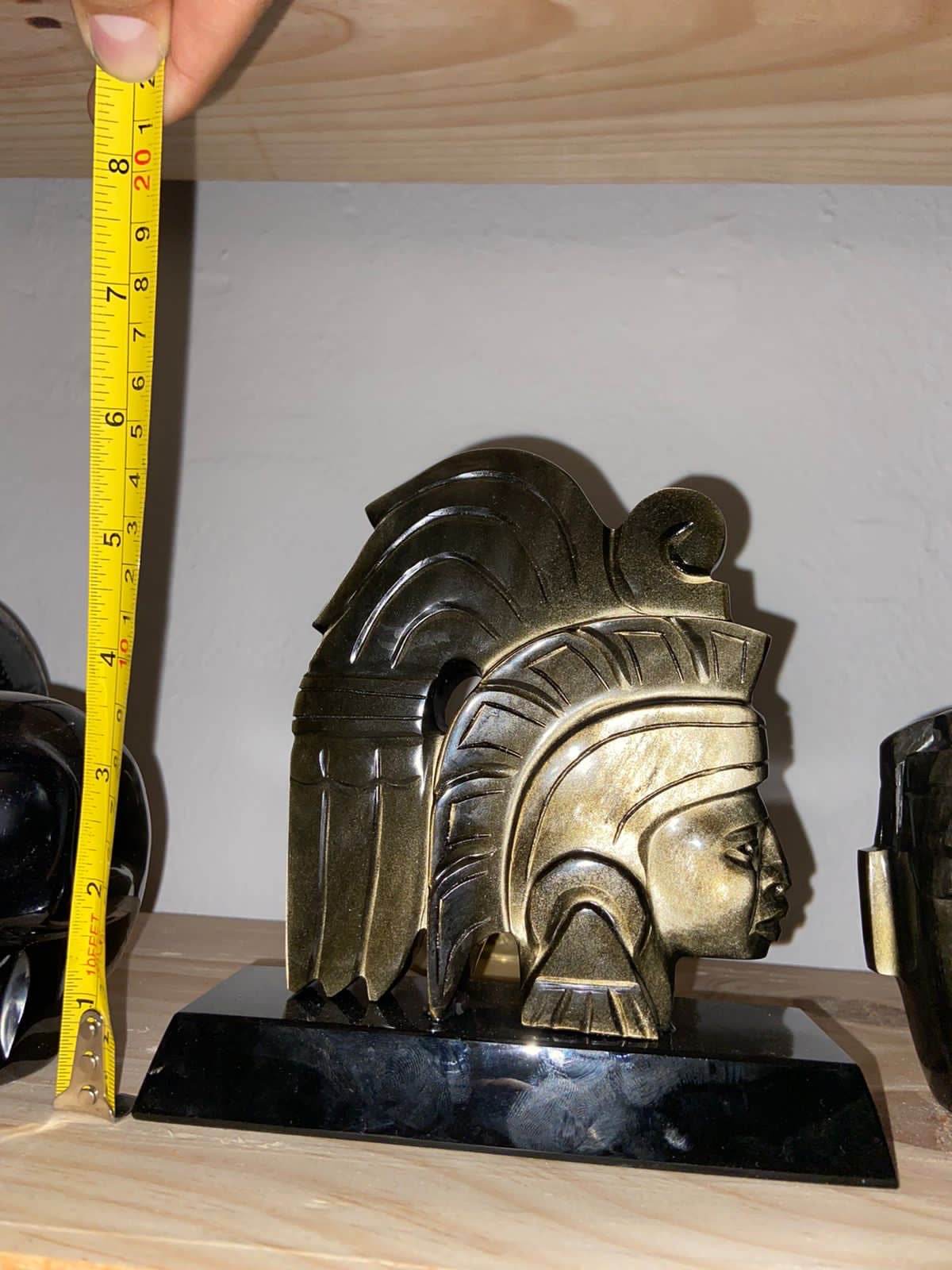 Cuauhtemoc carved in golden obsidian, pre-Colombian pre-Hispanic sculpture, Mexican decoration collection