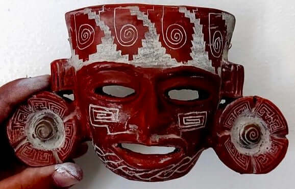 Teotihuacan Mask Pendant carved in ceramic, Mexican Pre Hispanic symbols engraved - Precolombian Jewelry