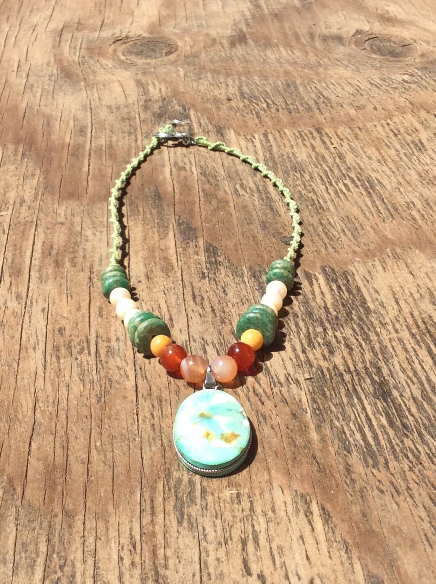 Turquoise Gemstone Necklace - Natural Stone Jewelry with Mother of Pearls & Jadeite beads