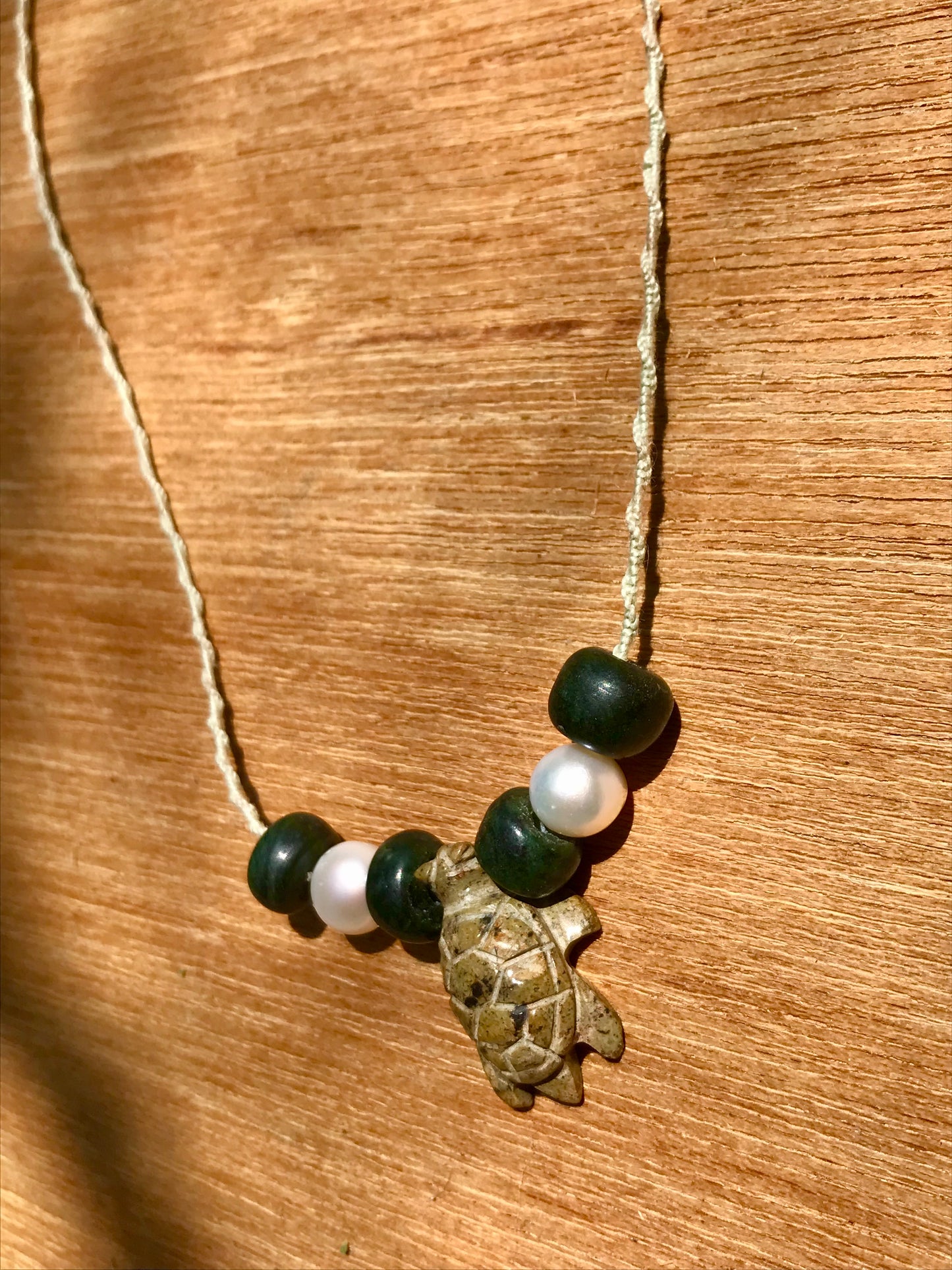 Turtle pendant Necklace- serpentine green stone like ancient Mayan Guatemalan jade Jewelry