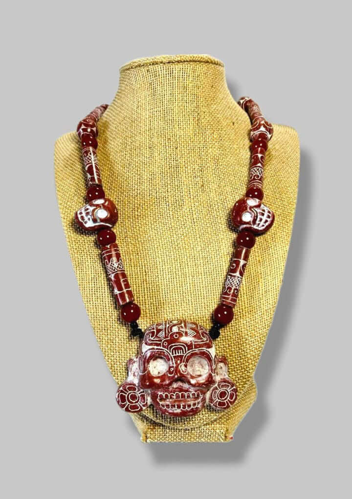 Teotihuacan Mask Pendant carved in ceramic, Mexican Pre Hispanic symbols engraved - Precolombian Jewelry