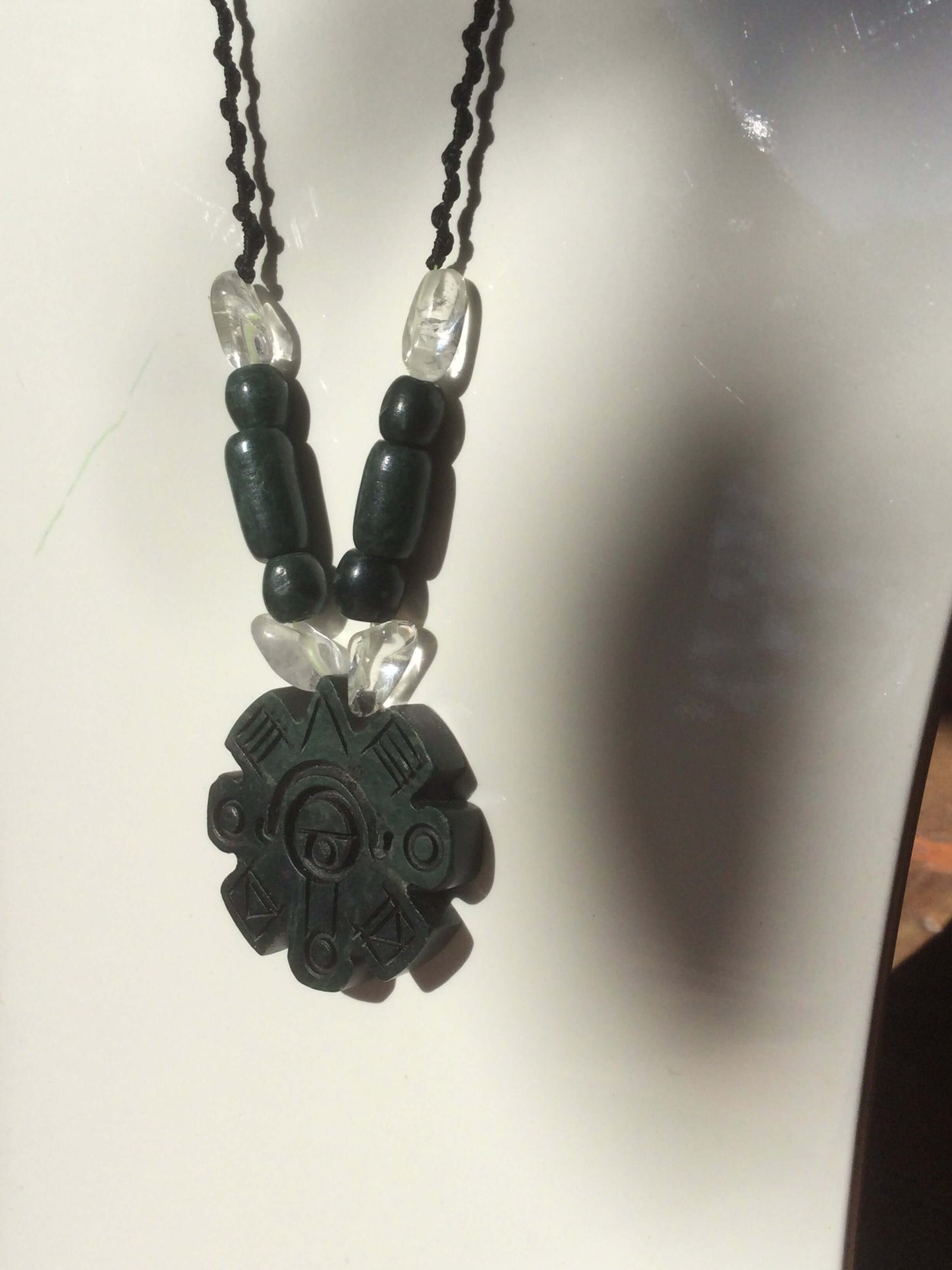 Ollin Pendant, Aztec calendar symbol, Guatemalan jade style, serpentine stone, Mexican precolombian Jewelry