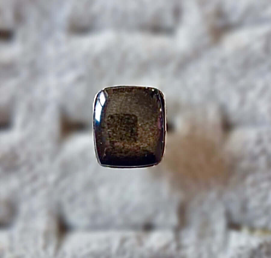 Golden Obsidian Ring square with alpaca metal - adjustable - Mexican artisanal jewelry