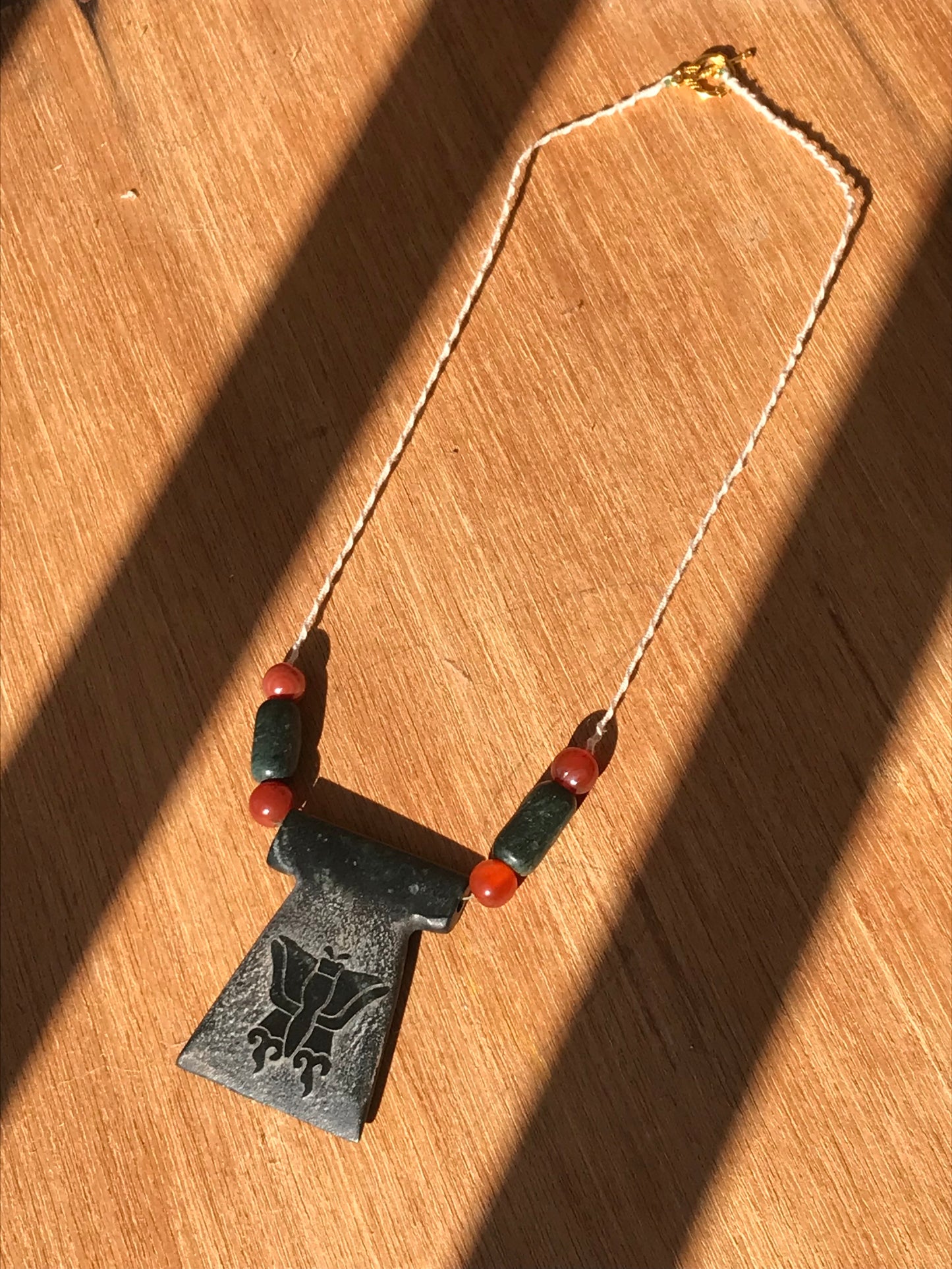 Butterfly Pendant carved like Ancient guatemalan jade - Mayan Jewelry, Mexican Necklace Nature - aztec Monarch butterfly symbol