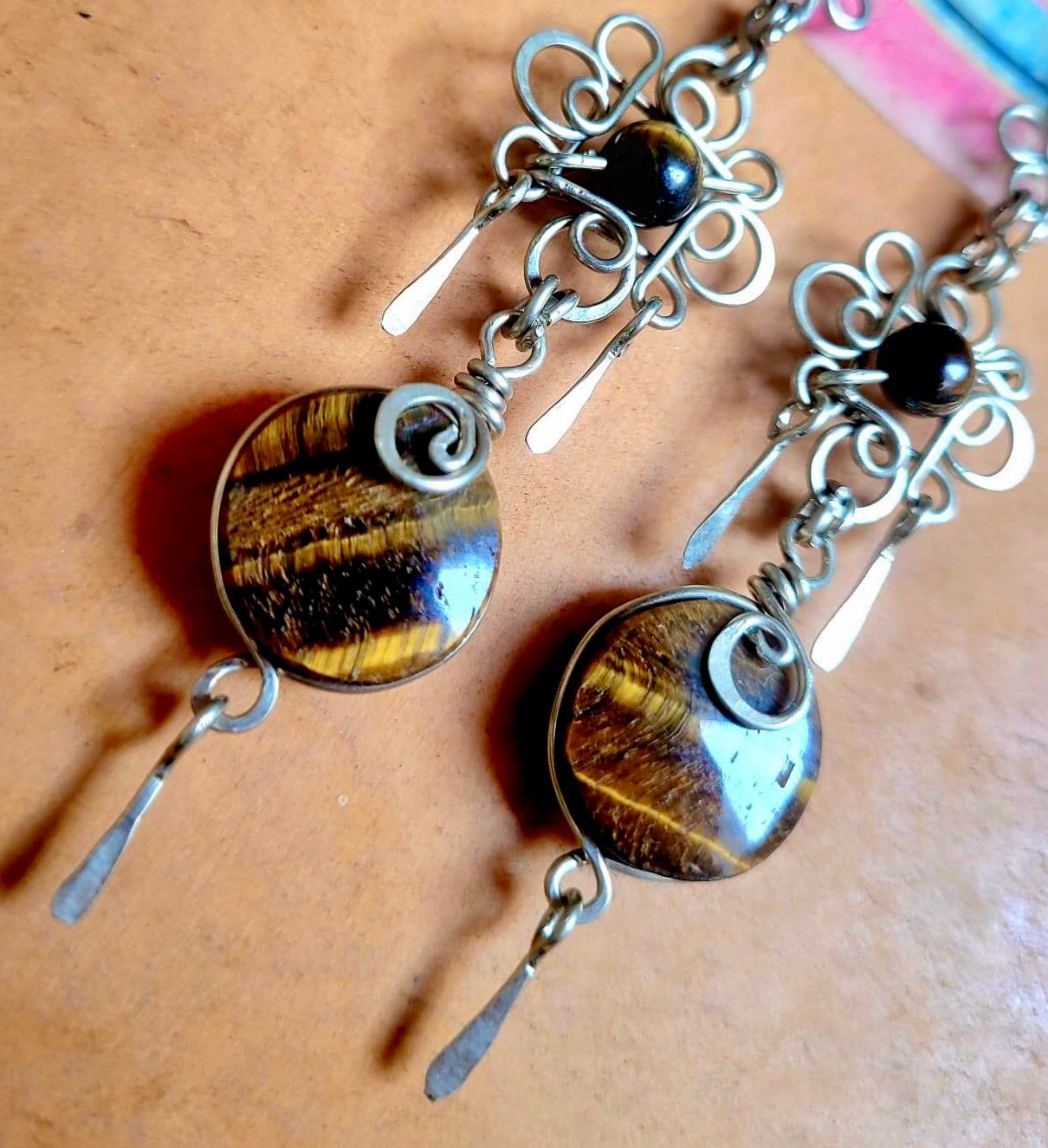 Tiger eye stone & Filigree Earrings - Handcrafted with Love