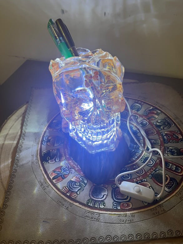 Large Artisanal Skull with LED & natural Flowers - Unique Decorative Piece 13cm / 5.12”