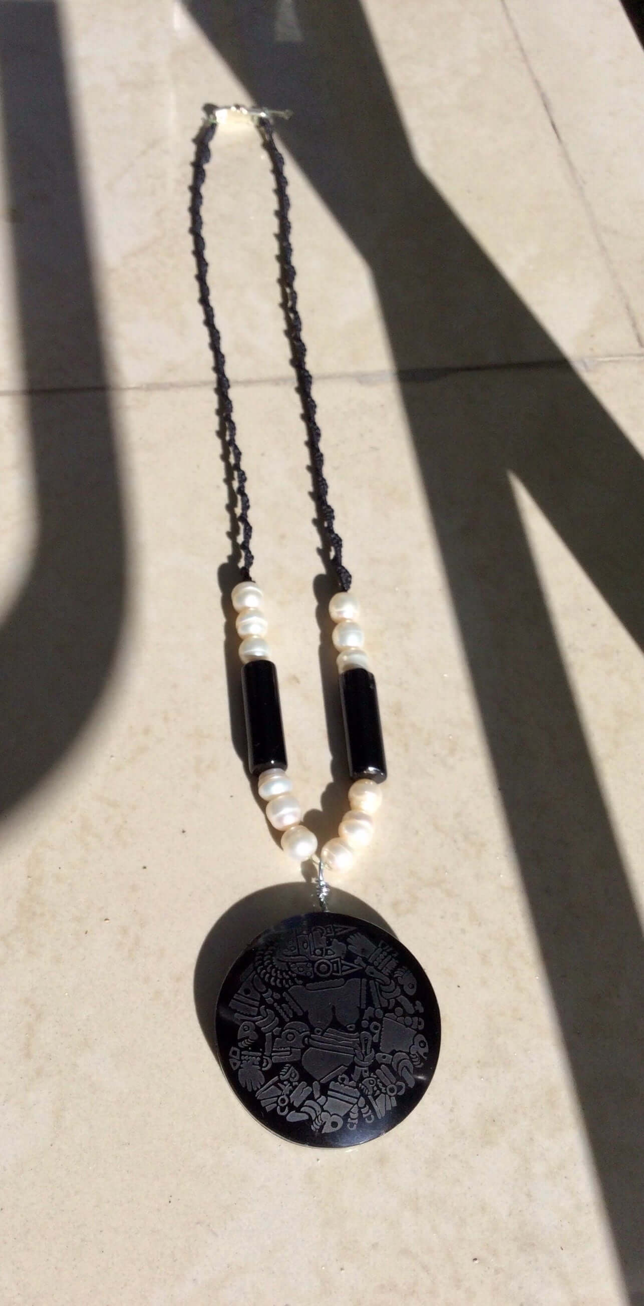 Coyolxauhqui Pendant Necklace- Mexican Obsidian- Precolombian Aztec Jewelry