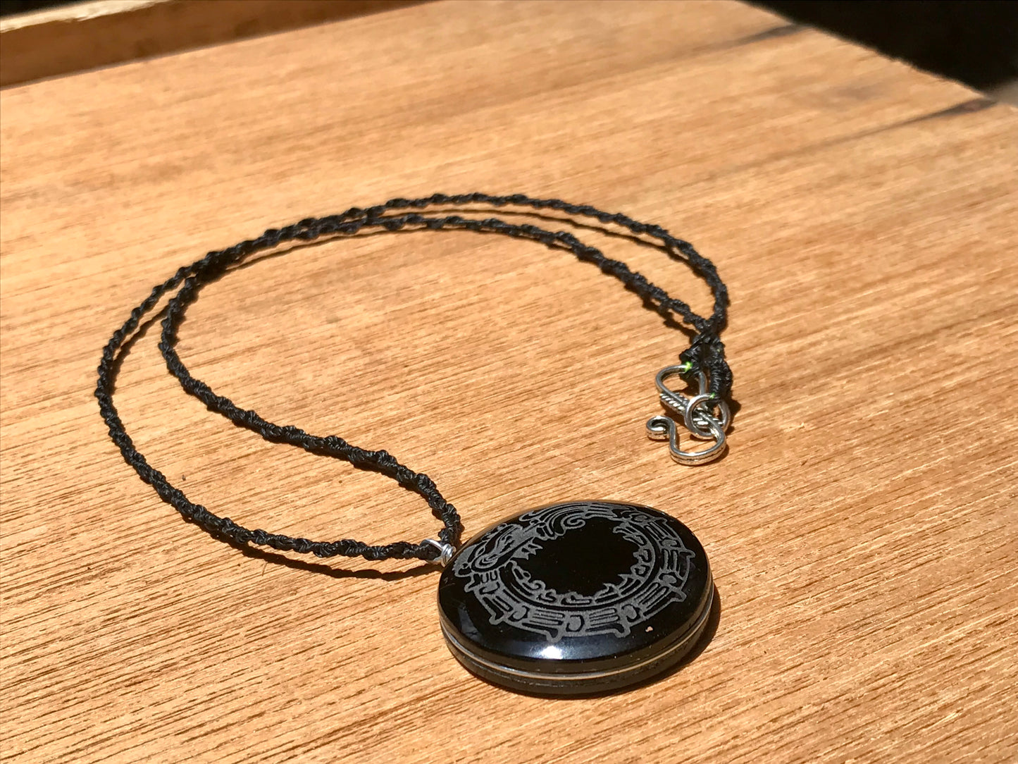 Quetzalcoatl, Kukulkan, Feathered serpent Pendant crystal black obsidian, Mexican prehispanic Precolombian jewelry