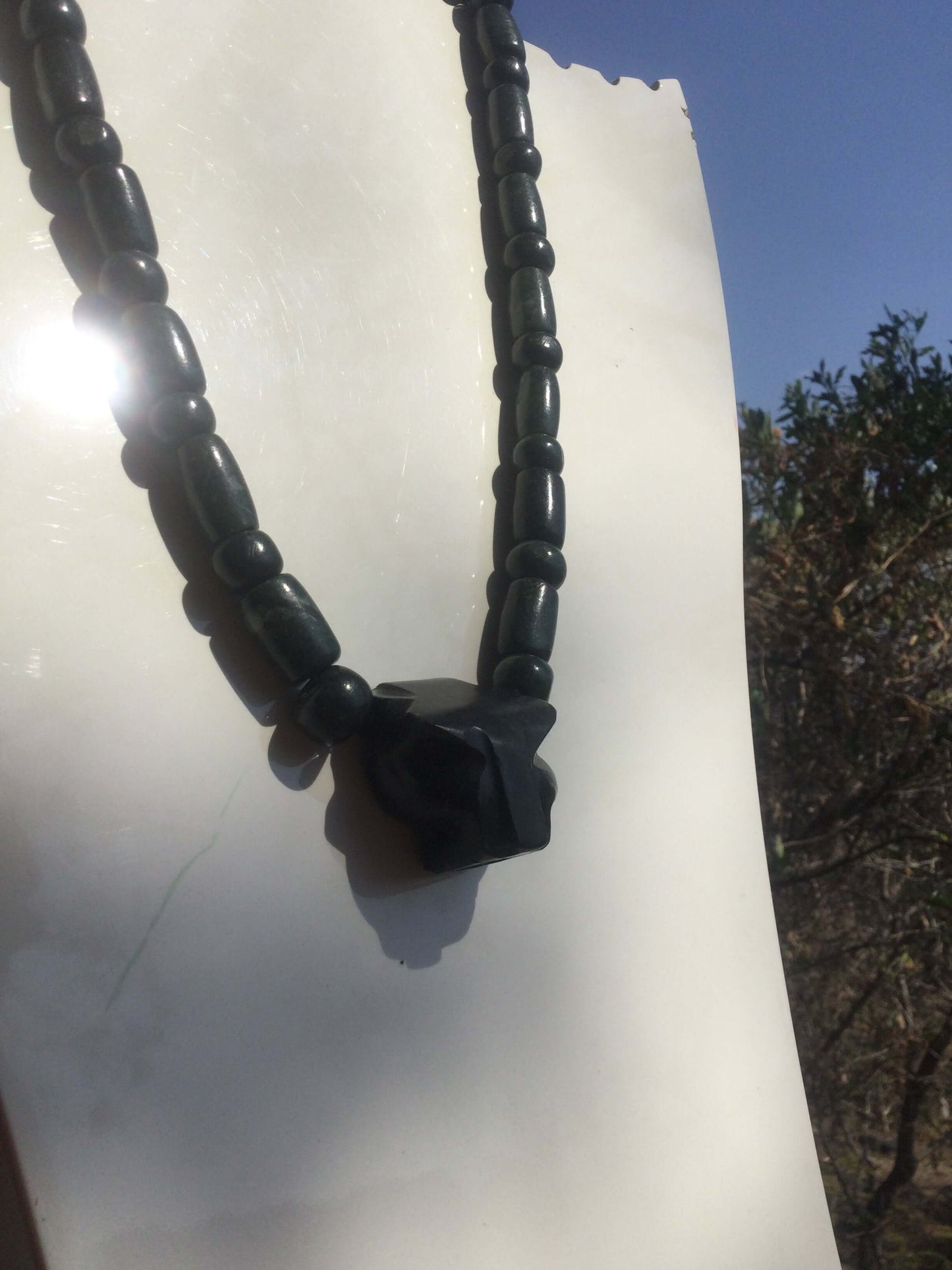Jaguar Pendant Guatemalan jade beads necklace style, serpentine stone - Mayan Jewelry, Mexican Culture
