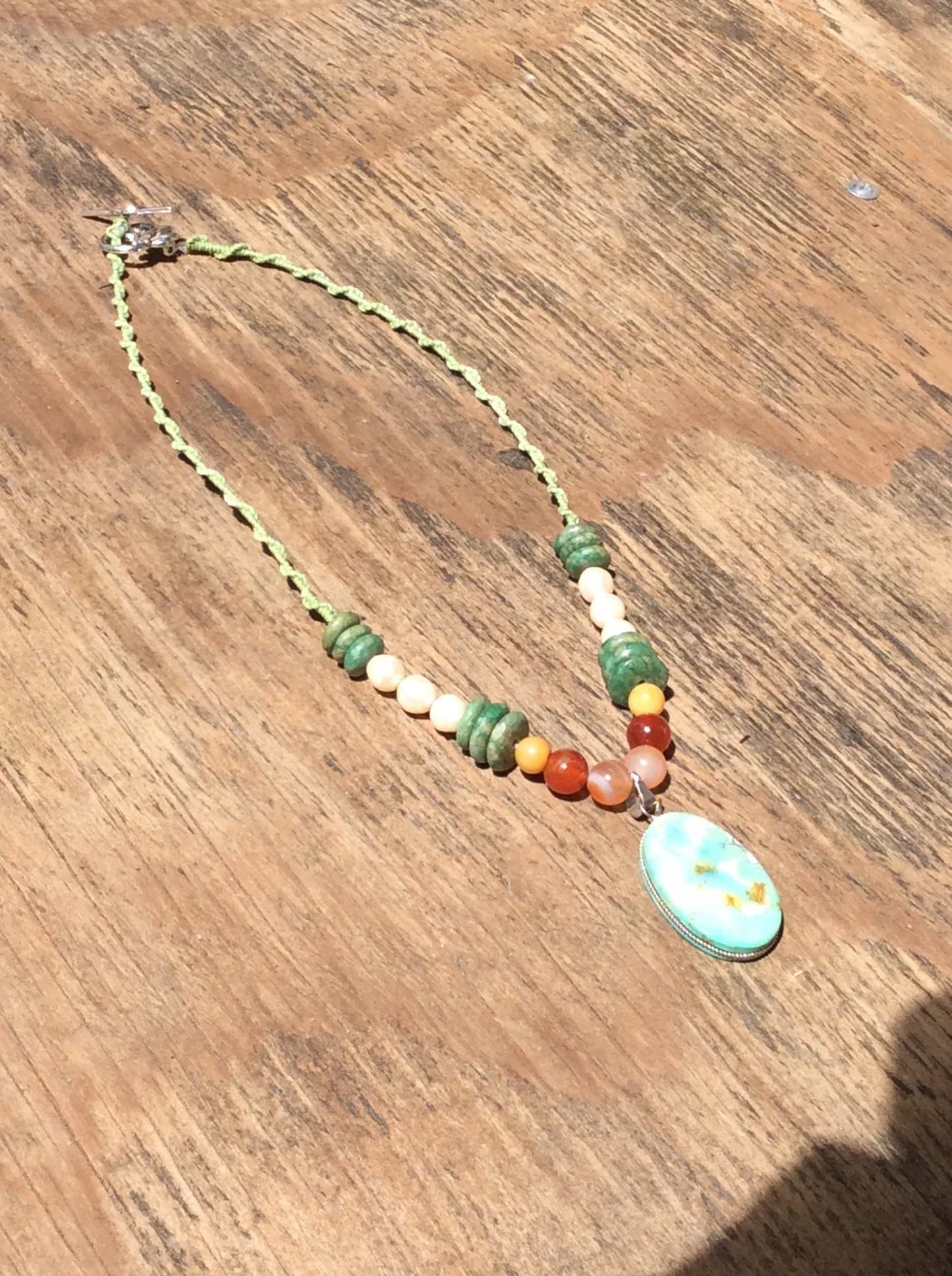Turquoise Gemstone Necklace - Natural Stone Jewelry with Mother of Pearls & Jadeite beads