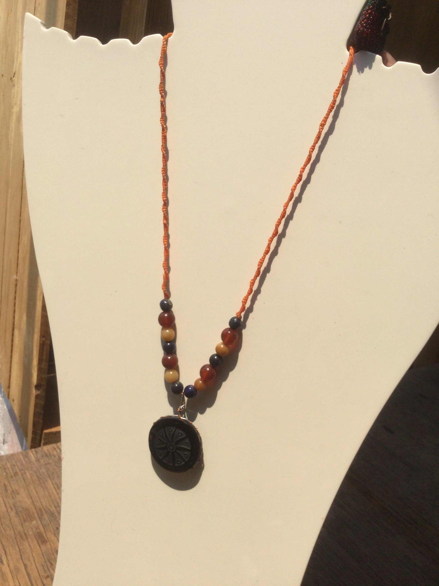 Obsidian Hikuri Pendant Necklace with Agate and Yellow Jade Beads - Spiritual Transformation Jewelry