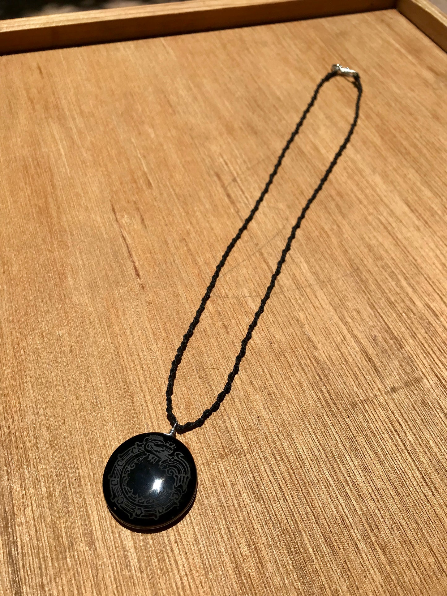 Quetzalcoatl, Kukulkan, Feathered serpent Pendant crystal black obsidian, Mexican prehispanic Precolombian jewelry