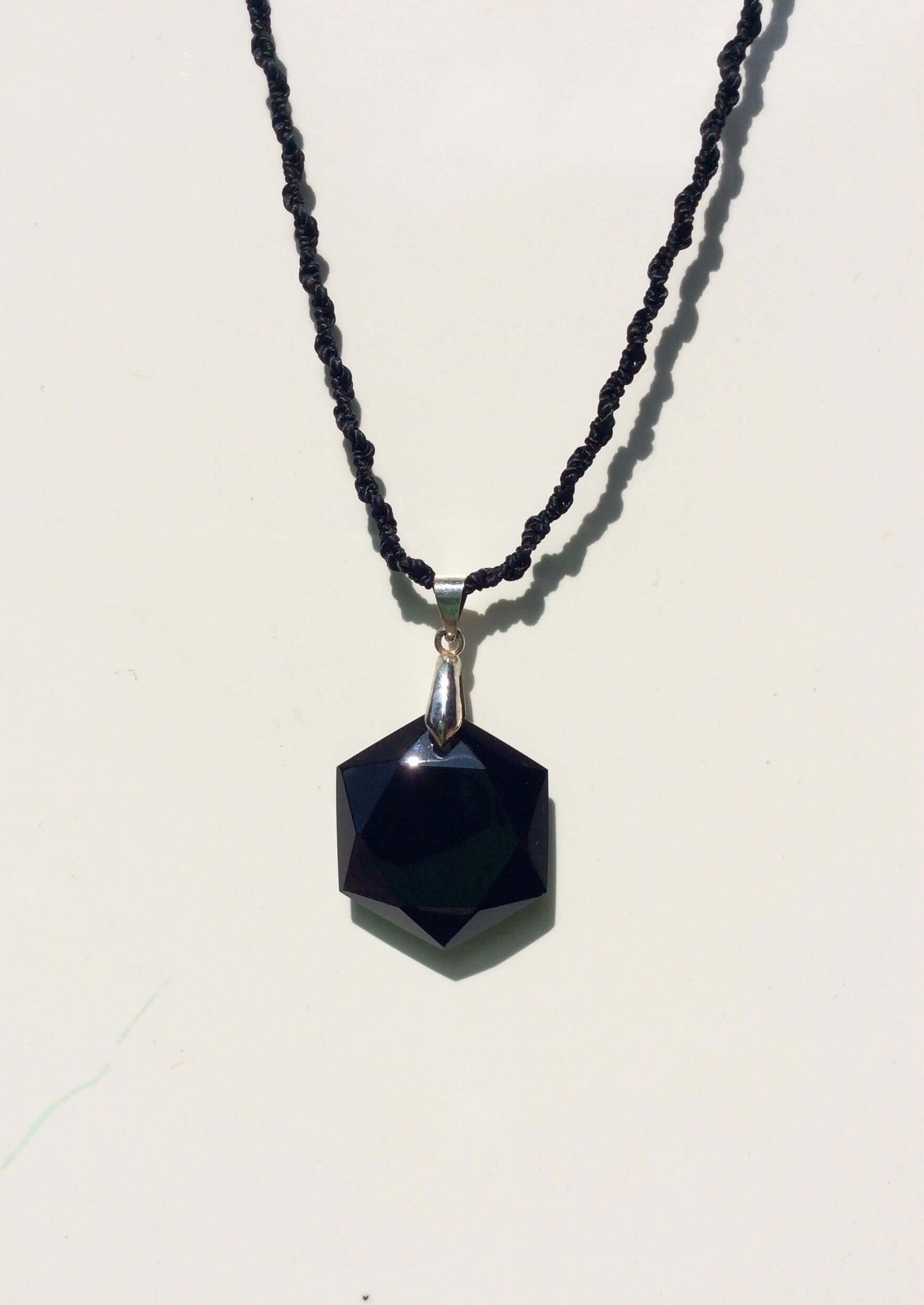 Mexican Black Obsidian pendant Hexagonal gemstone - POWERFUL volcanic Crystal protection & révélation