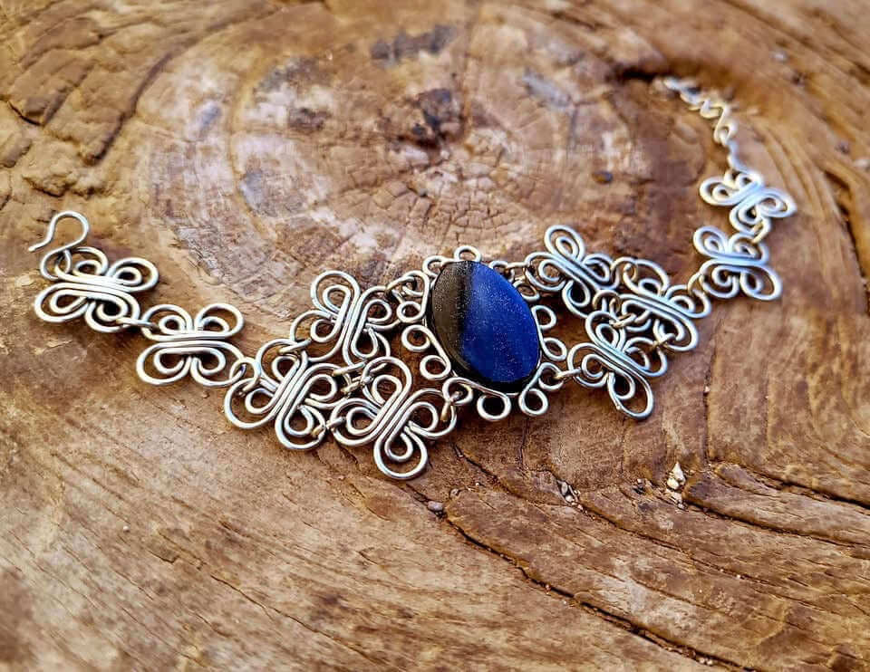 Mexican Golden Obsidian Bracelet with Alpaca - Mexican Bohemian Style Jewelry