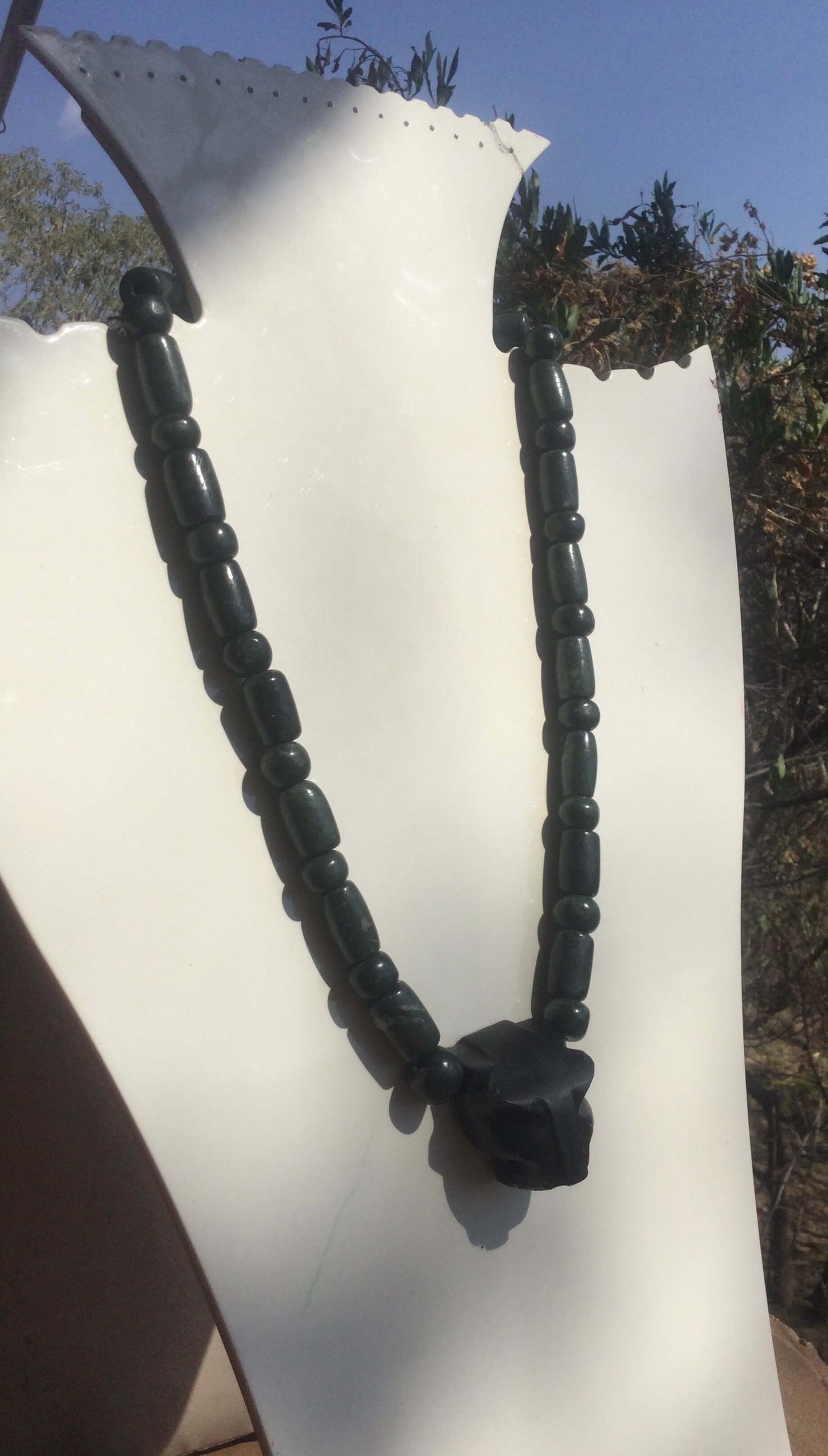 Jaguar Pendant Guatemalan jade beads necklace style, serpentine stone - Mayan Jewelry, Mexican Culture
