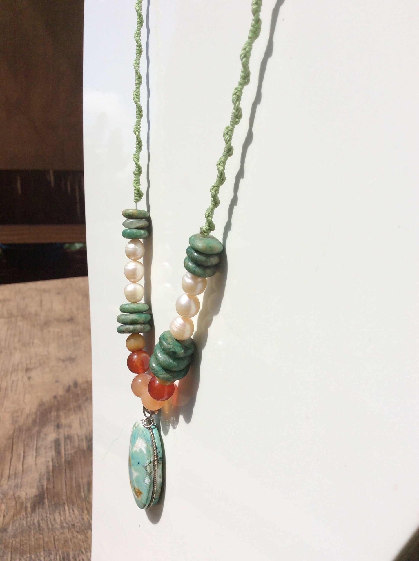 Turquoise Gemstone Necklace - Natural Stone Jewelry with Mother of Pearls & Jadeite beads