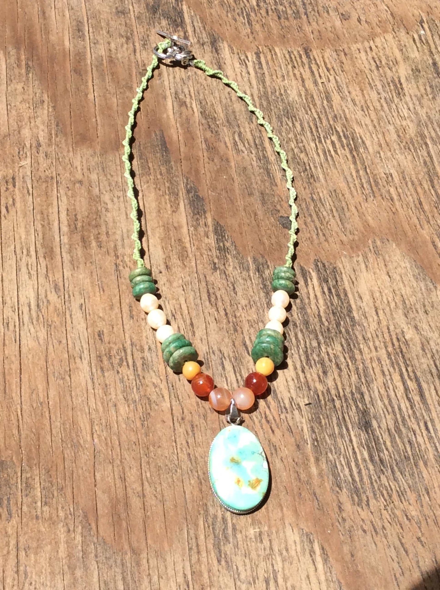 Turquoise Gemstone Necklace - Natural Stone Jewelry with Mother of Pearls & Jadeite beads